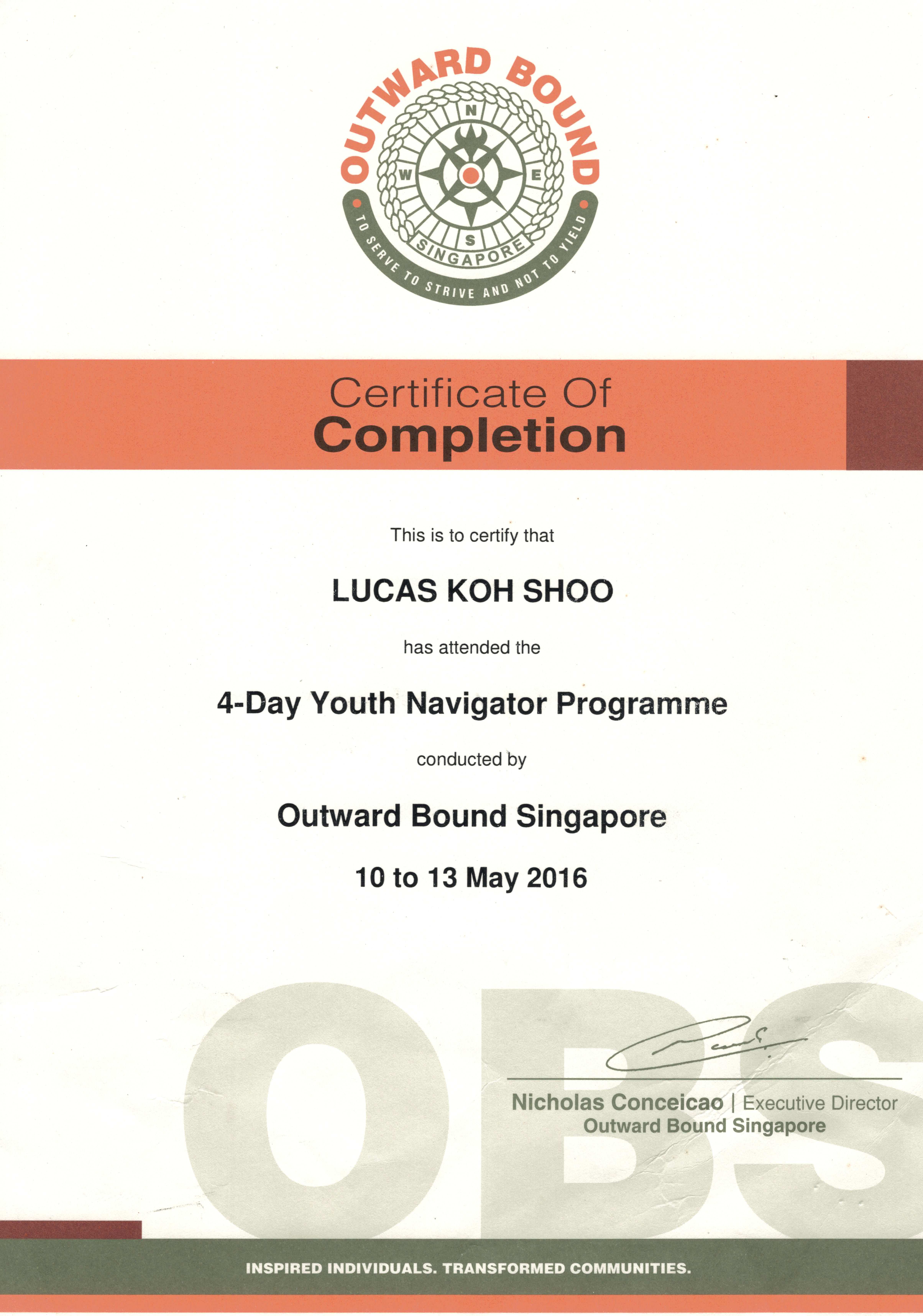 OBS camp completion certificate